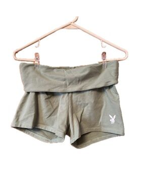 PLAYBOY Olive Green Fold-Over Waist Bike Shorts